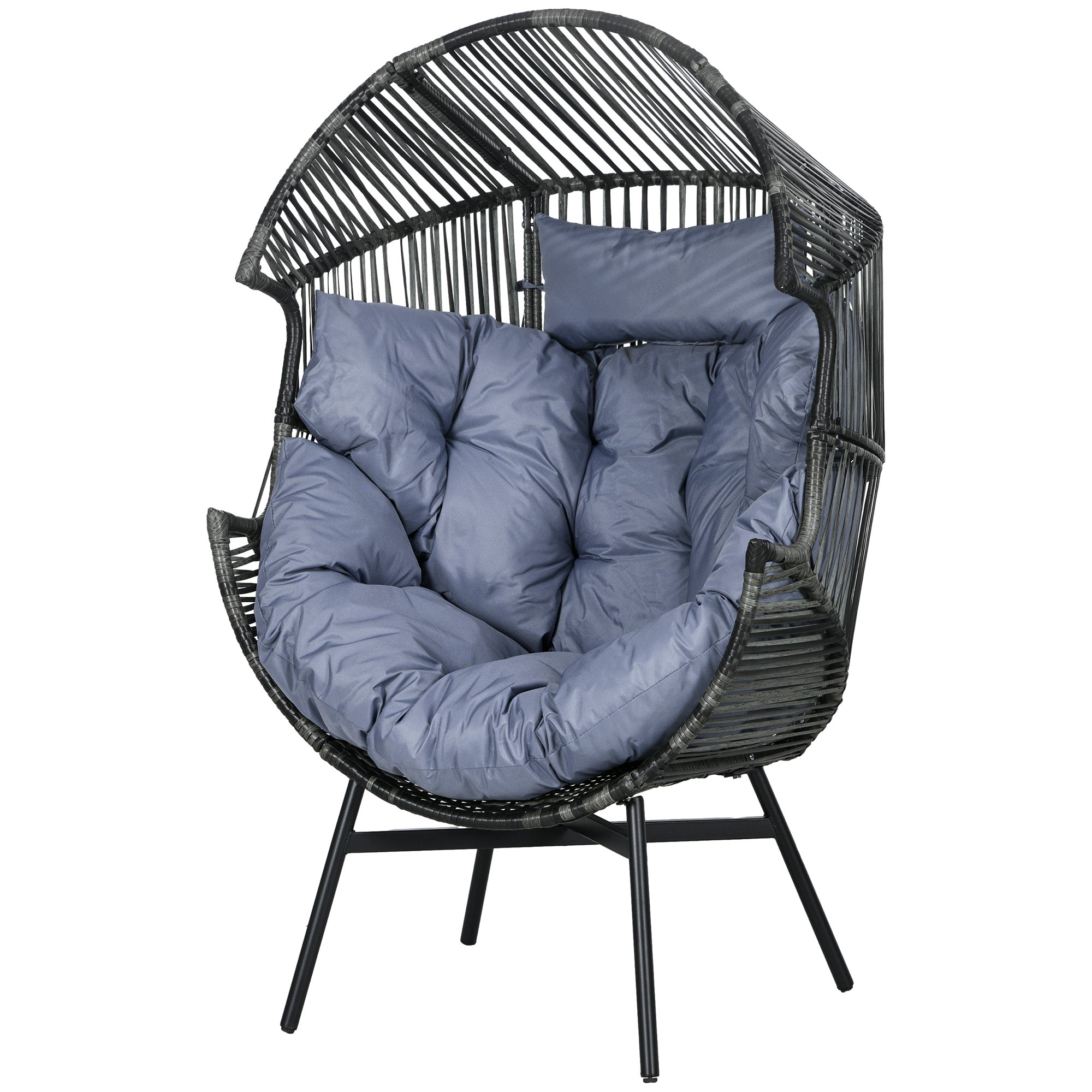 Outdoor Indoor Wicker Egg Chair, Grey, Oversized with 5.5" Cushions, Headrest-DECOROLALA