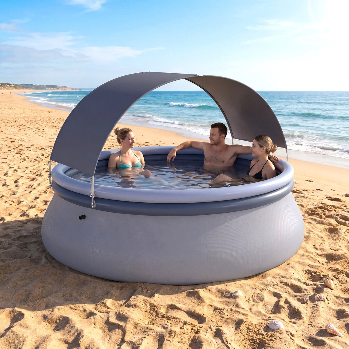Outdoor Inflatable Pool with Sunshade Canopy-M-Swimming Pools-DECOROLALA