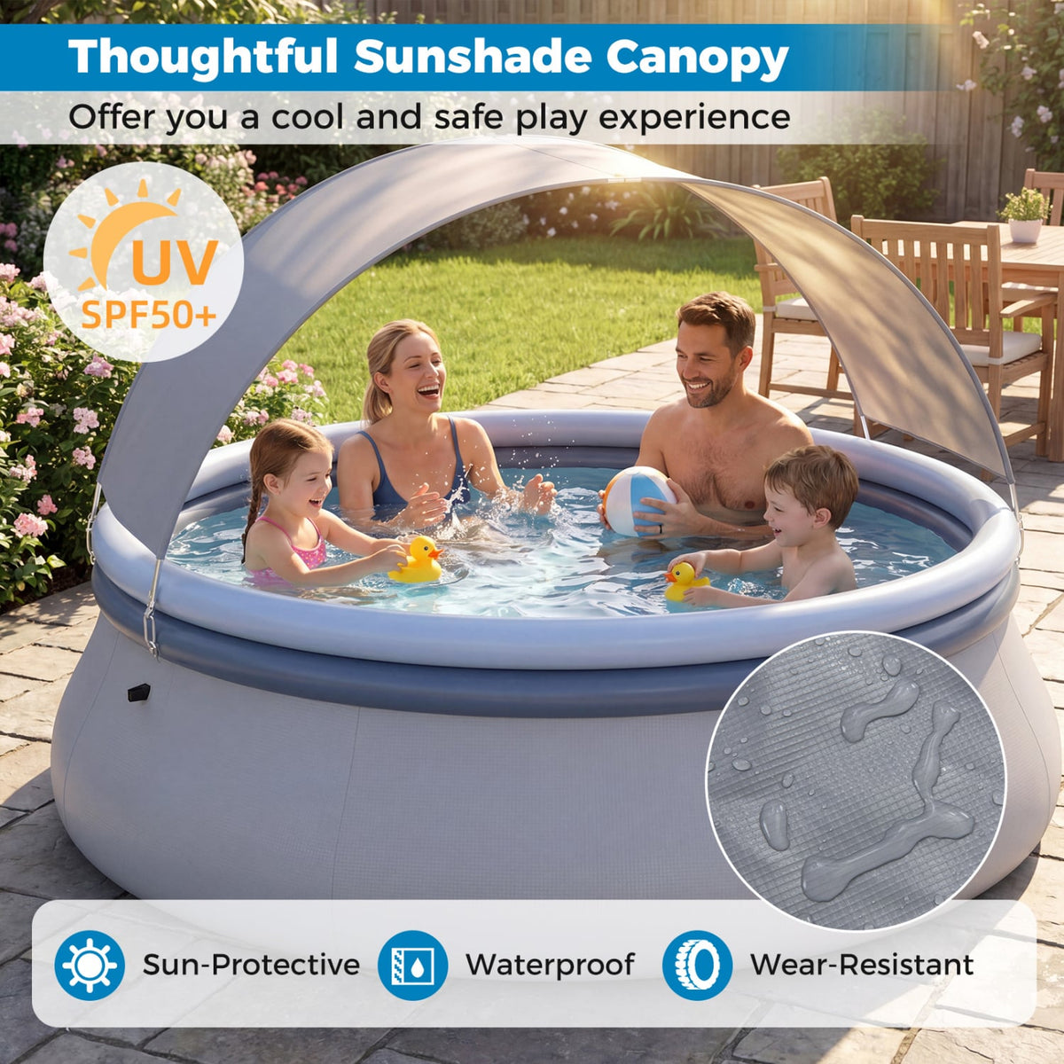 Outdoor Inflatable Pool with Sunshade Canopy-M-Swimming Pools-DECOROLALA