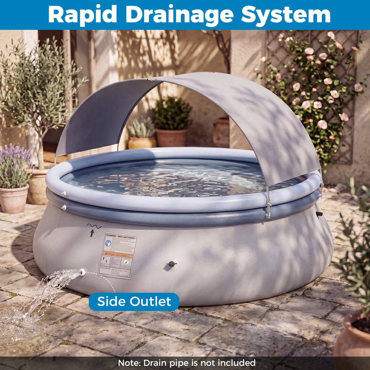Outdoor Inflatable Pool with Sunshade Canopy-M-Swimming Pools-DECOROLALA