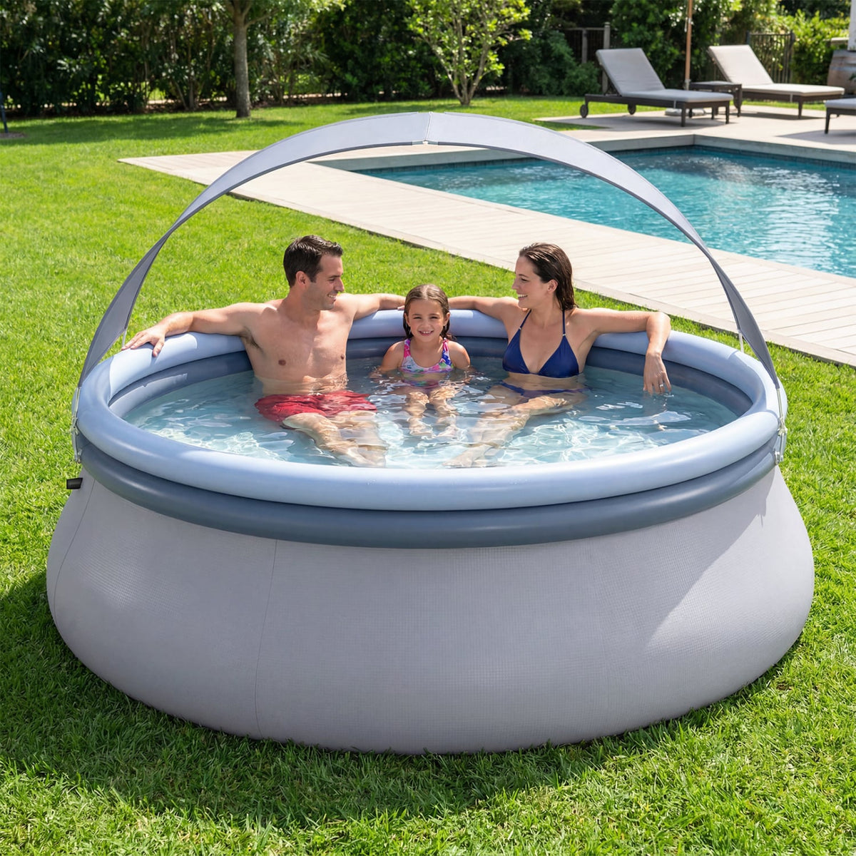 Outdoor Inflatable Pool with Sunshade Canopy-S-Swimming Pools-DECOROLALA