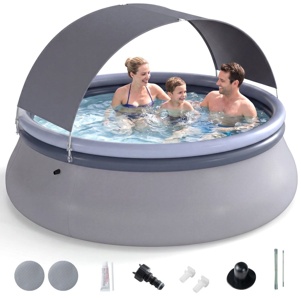 Outdoor Inflatable Pool with Sunshade Canopy-S-Swimming Pools-DECOROLALA