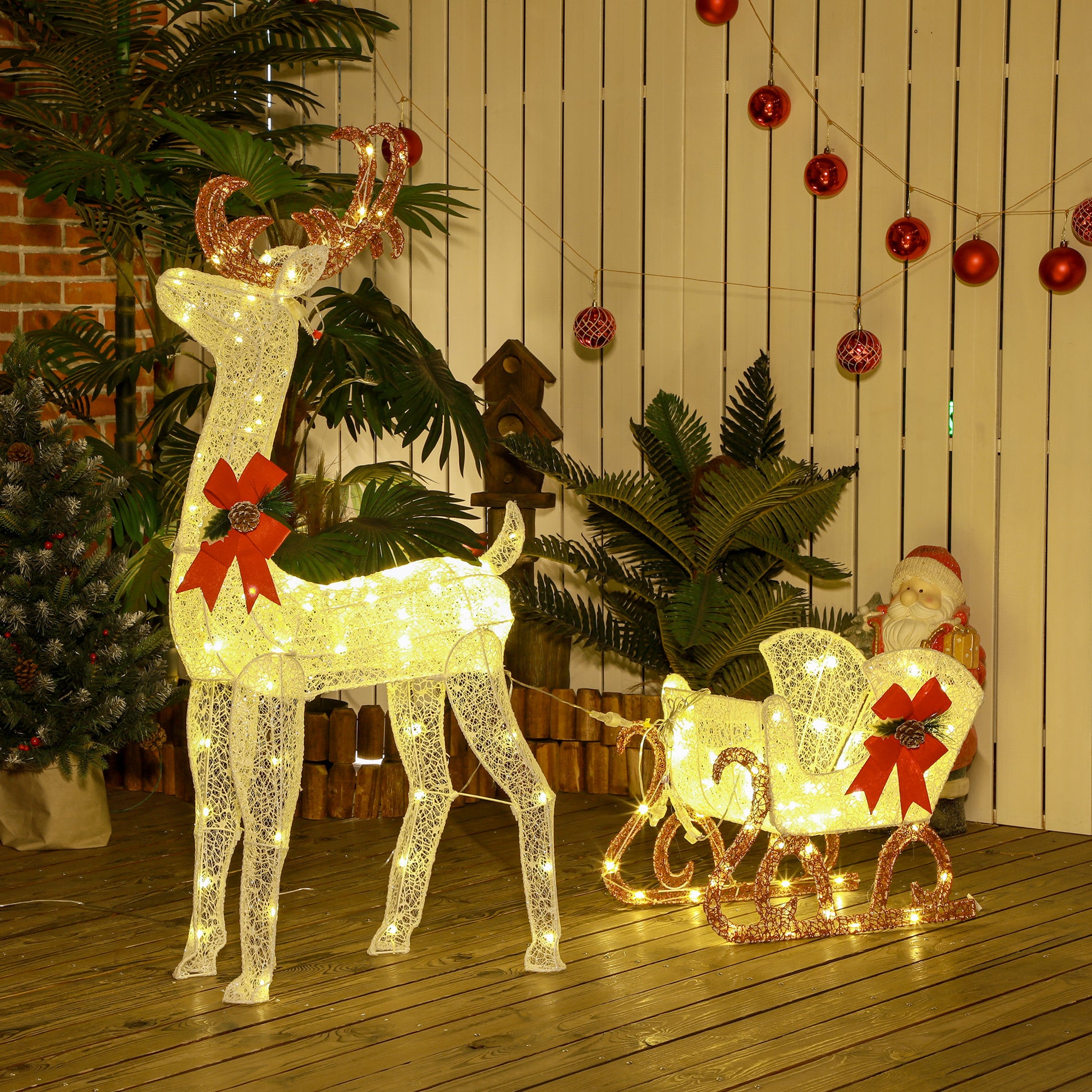Outdoor Lighted Reindeer - 170 LED Warm White Christmas Decor-Home Furnishings > Holiday & Seasonal > Christmas Decorations > Christmas Deer Lights-DECOROLALA