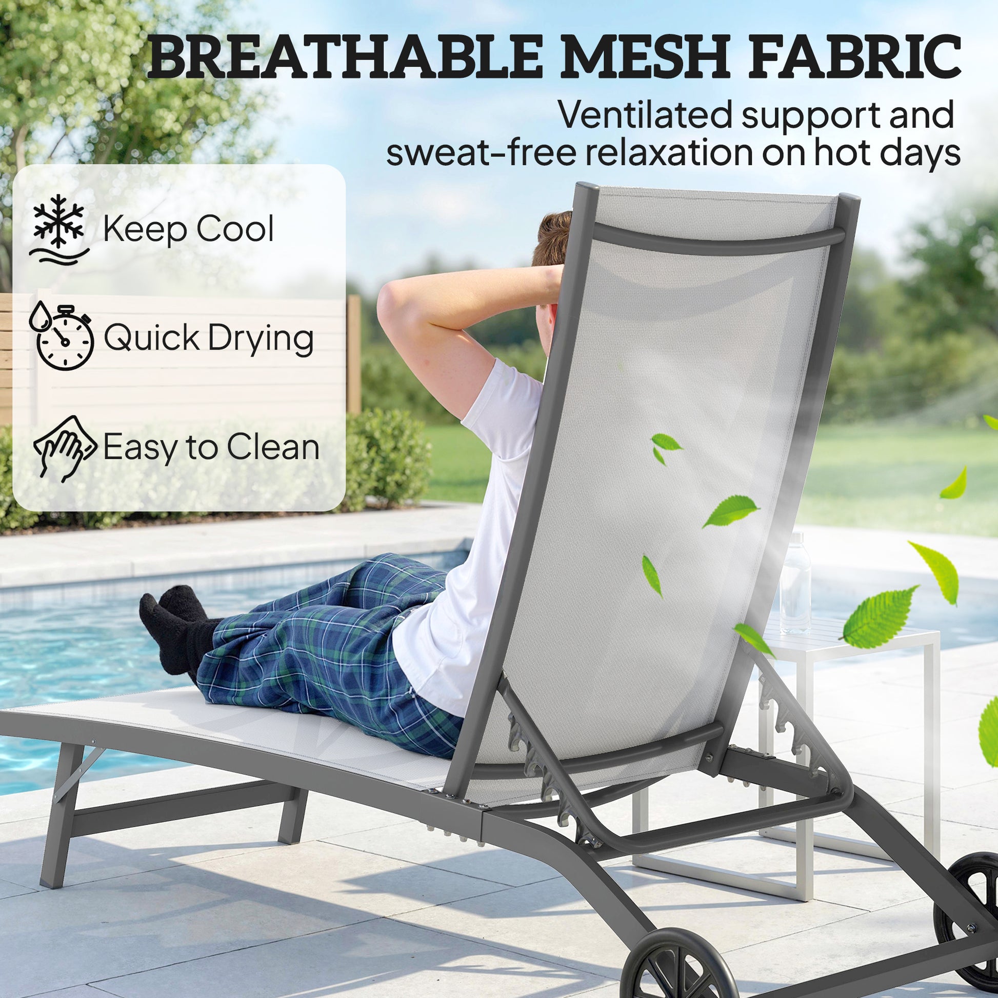 Outdoor Lounge Chair Set, 2-Piece, Breathable Mesh, Cream White, Patio, Backyard, Poolside-DECOROLALA