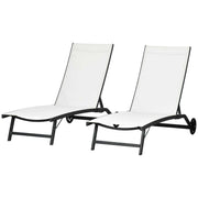 Outdoor Lounge Chair Set, 2-Piece, Breathable Mesh, Cream White, Patio, Backyard, Poolside-DECOROLALA