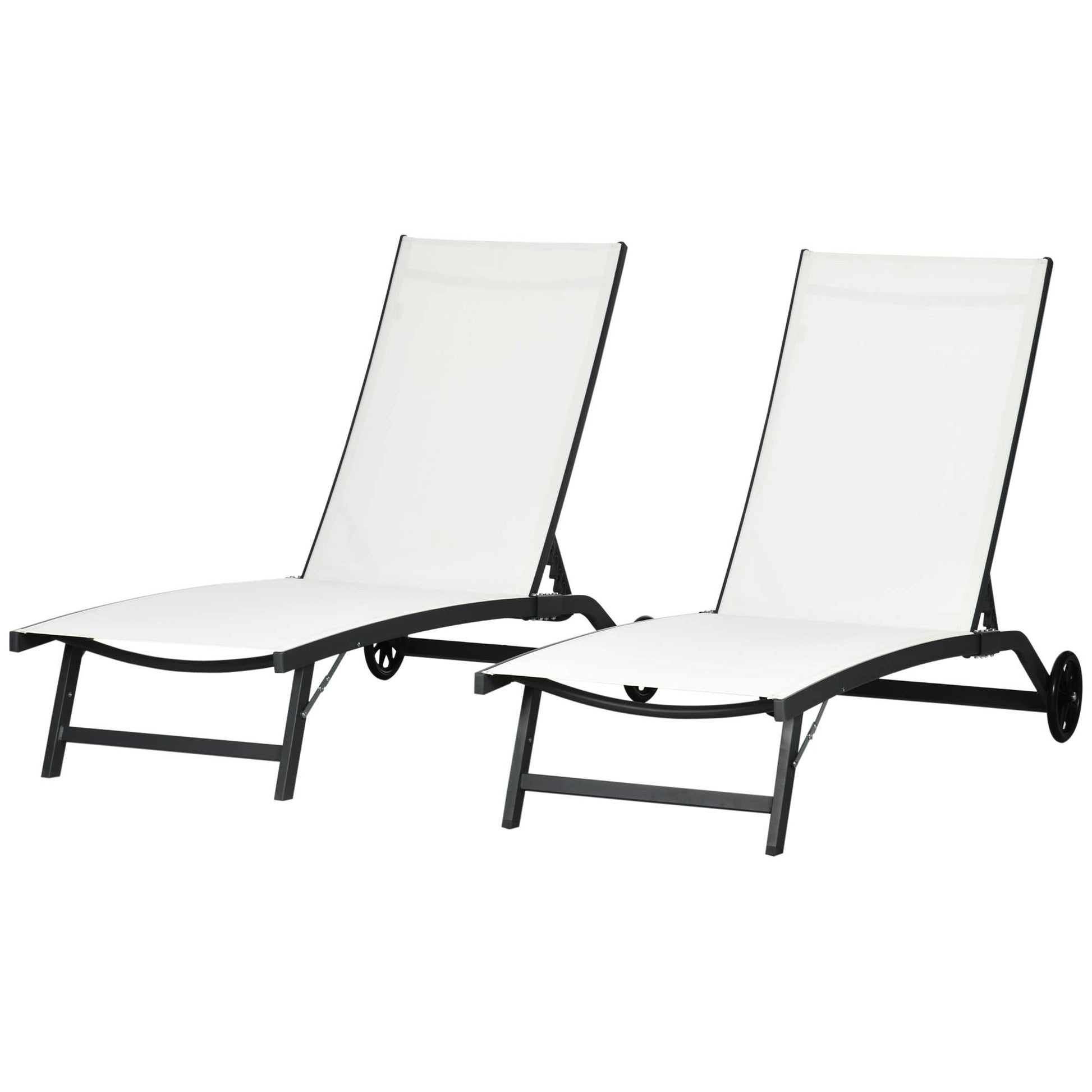 Outdoor Lounge Chair Set, 2-Piece, Breathable Mesh, Cream White, Patio, Backyard, Poolside-DECOROLALA