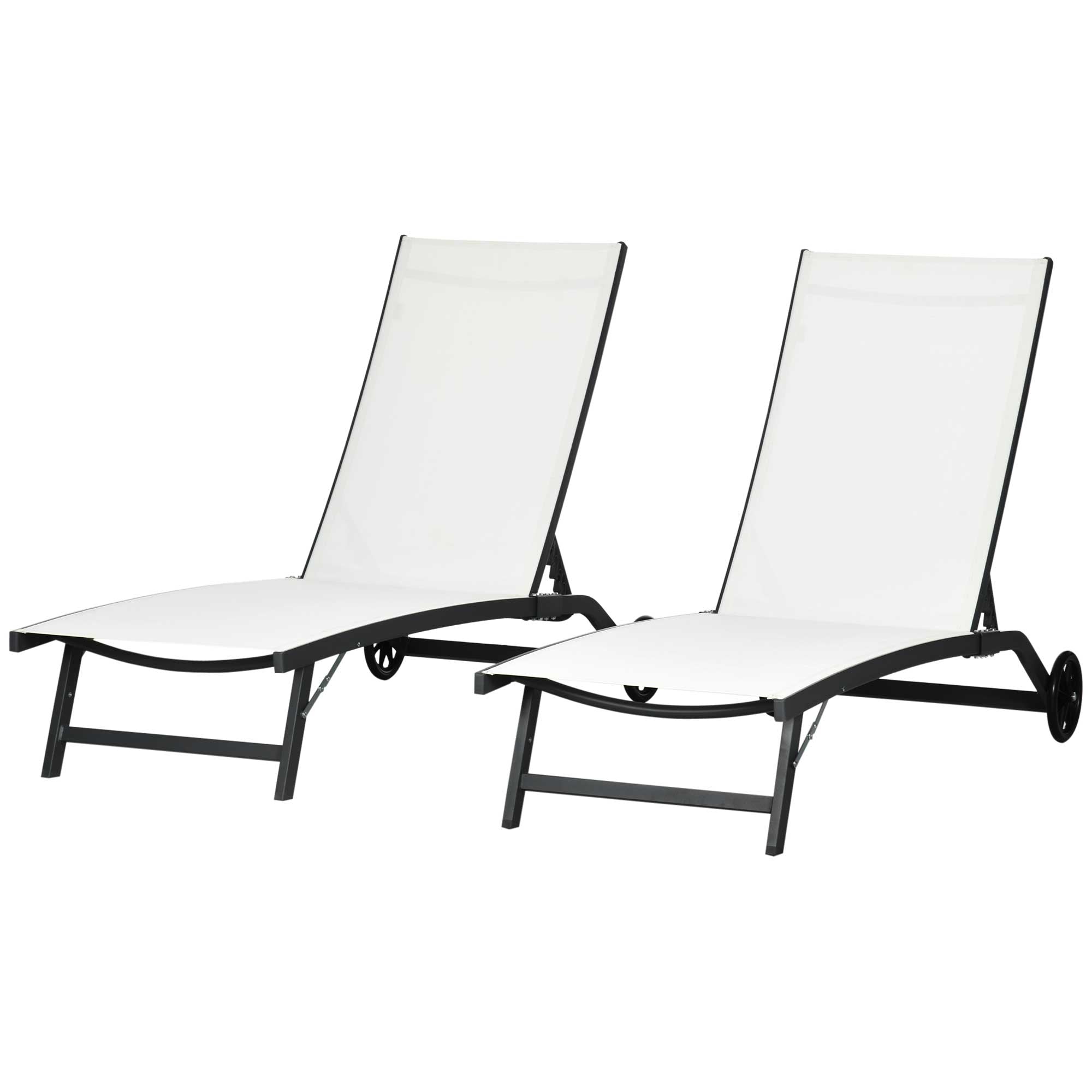 Outdoor Lounge Chair Set, 2-Piece, Breathable Mesh, Cream White, Patio, Backyard, Poolside-DECOROLALA