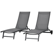 Outdoor Lounge Chair Set, 2-Piece, Breathable Mesh, Dark Grey, Recline, Wheels-DECOROLALA