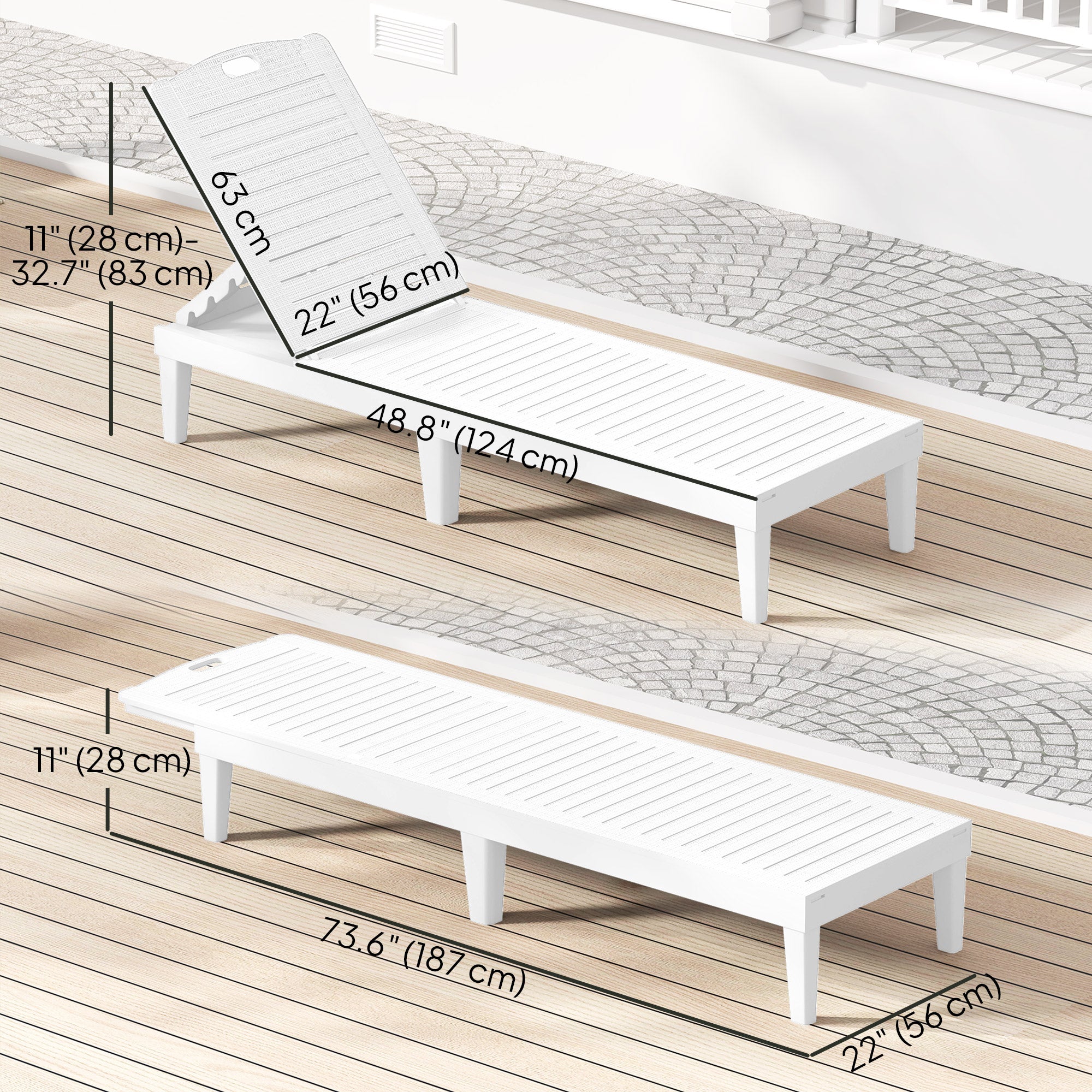 Outdoor Lounge Chair Set of 2, 4-Position Adjustable Waterproof Chairs, White-DECOROLALA