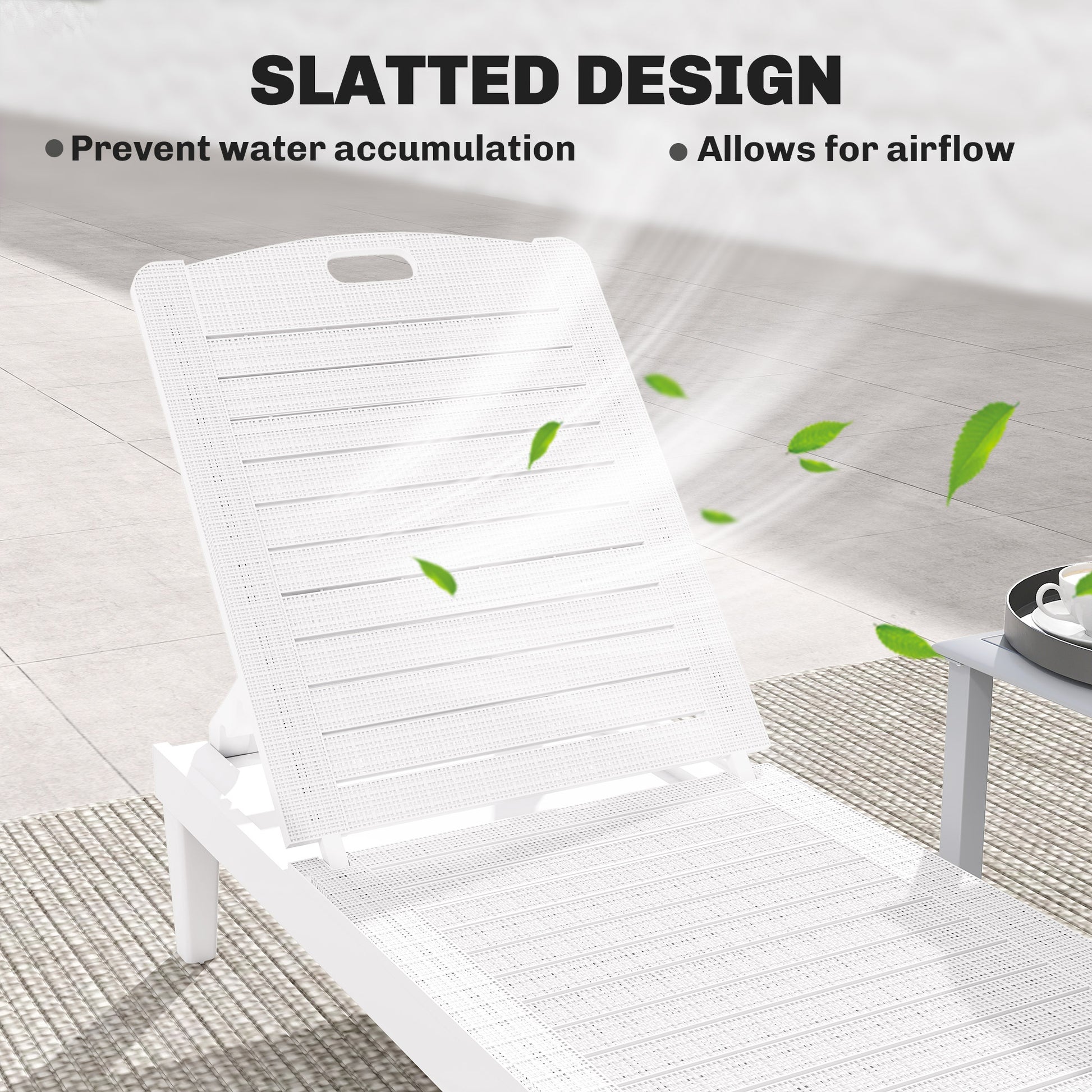 Outdoor Lounge Chair Set of 2, 4-Position Adjustable Waterproof Chairs, White-DECOROLALA