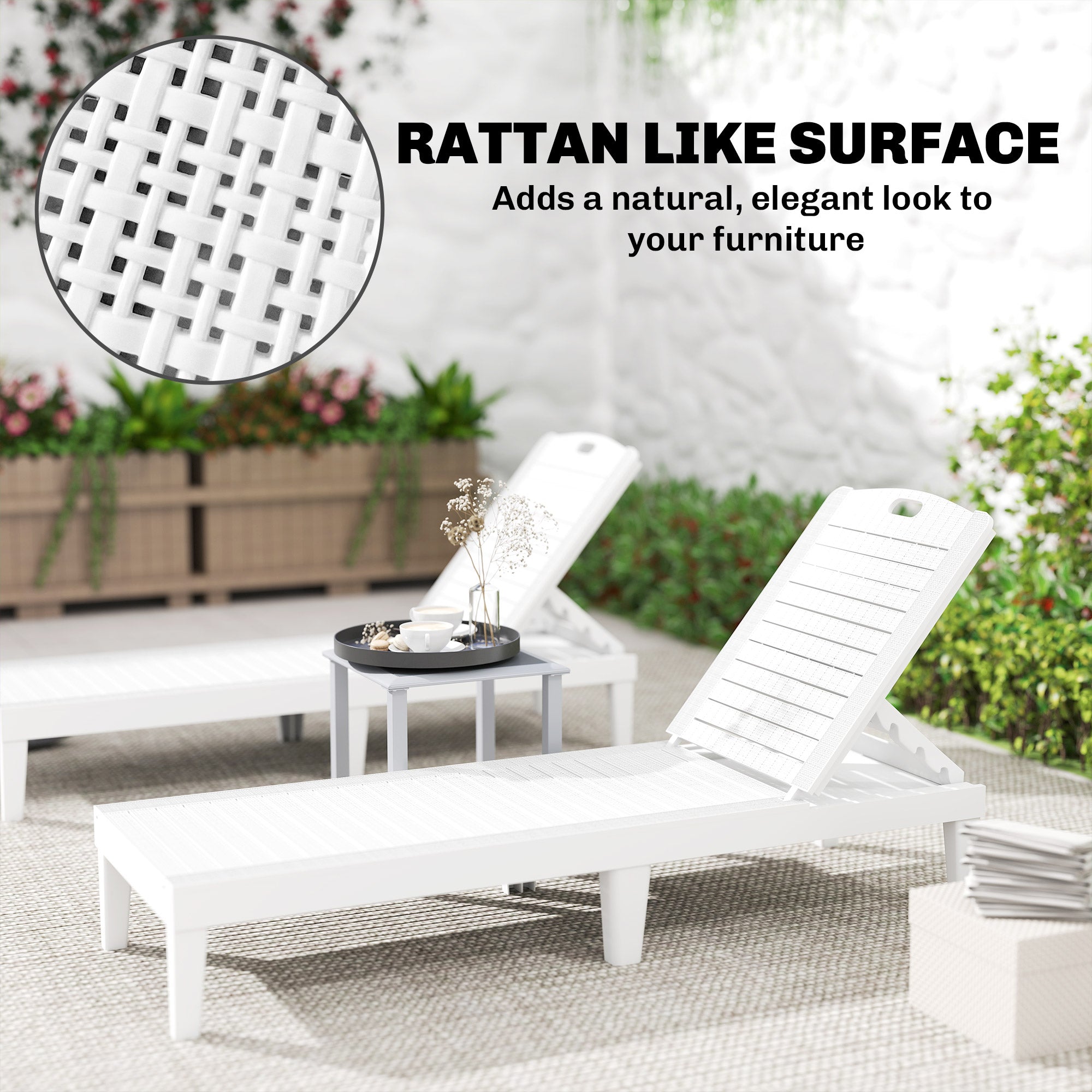 Outdoor Lounge Chair Set of 2, 4-Position Adjustable Waterproof Chairs, White-DECOROLALA