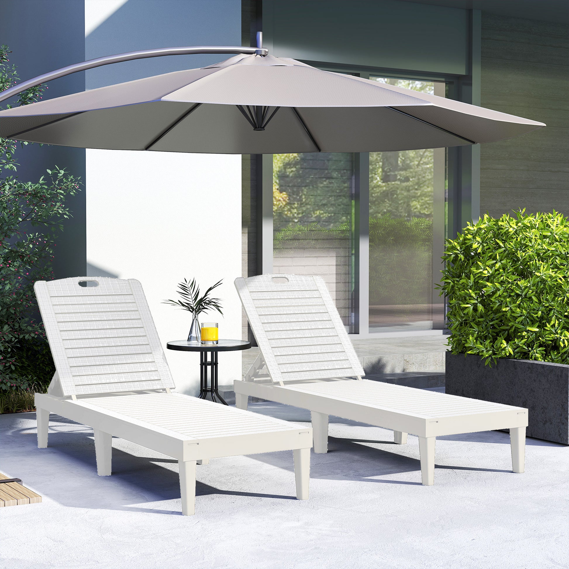 Outdoor Lounge Chair Set of 2, 4-Position Adjustable Waterproof Chairs, White-DECOROLALA