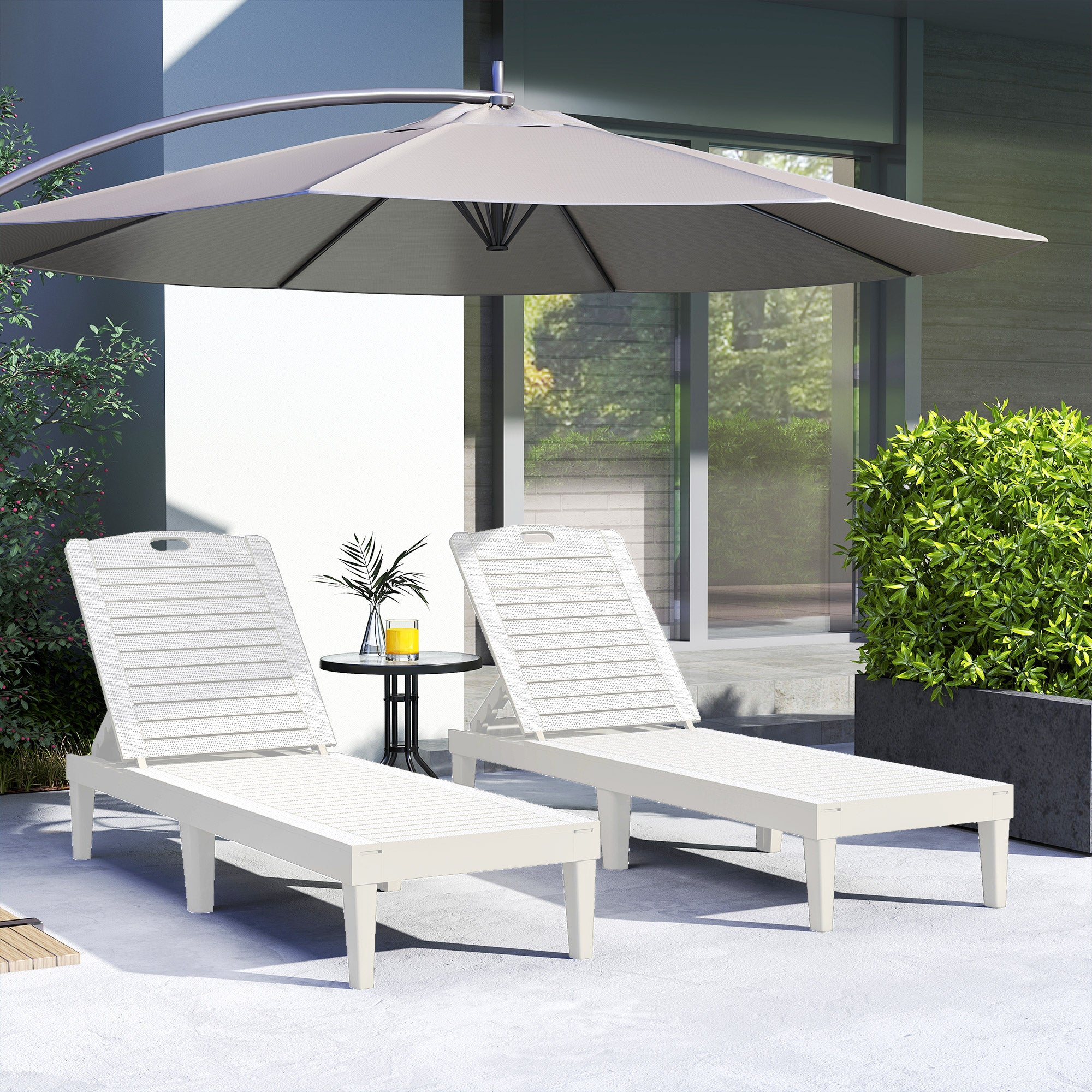 Outdoor Lounge Chair Set of 2, 4-Position Adjustable Waterproof Chairs, White-DECOROLALA