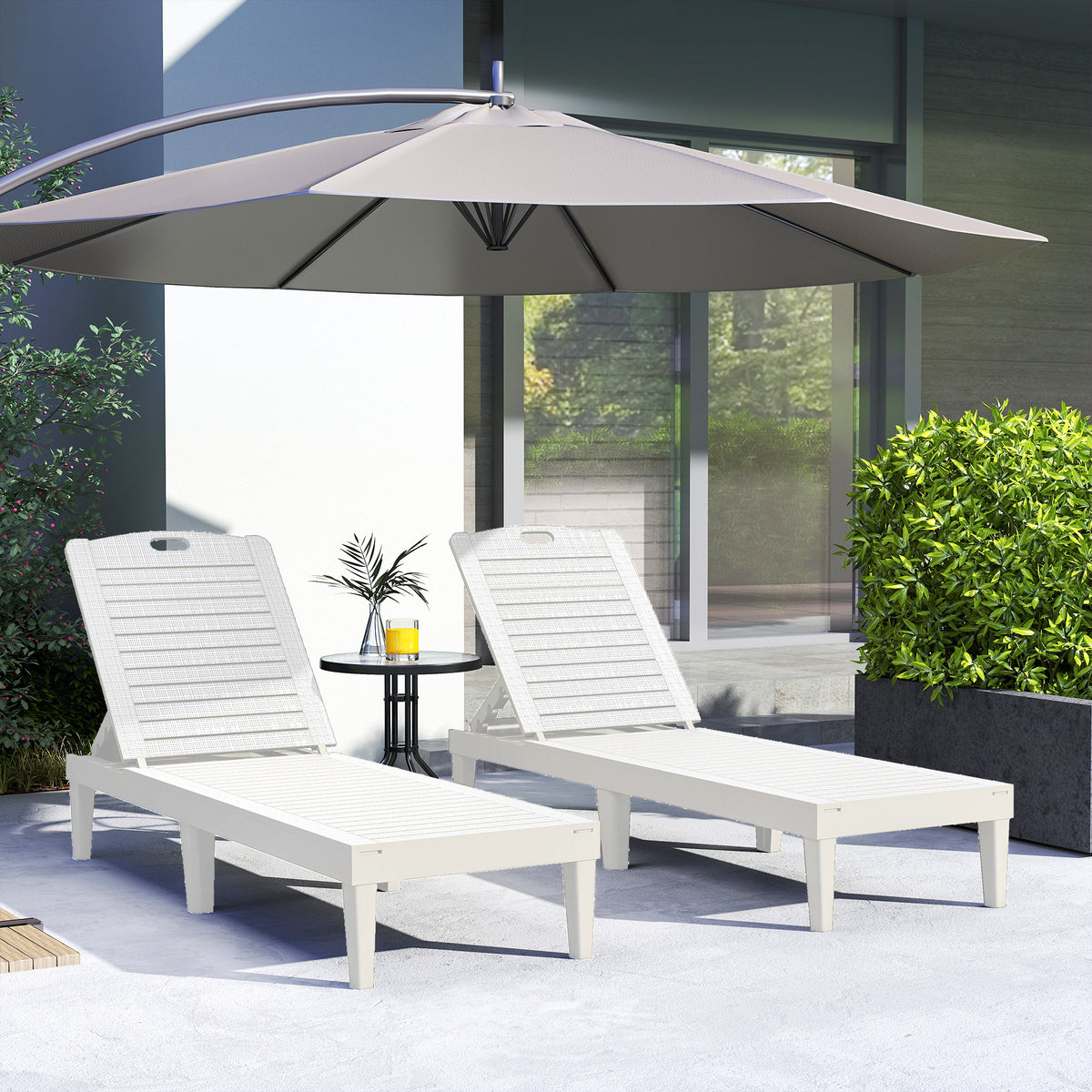 Outdoor Lounge Chair Set of 2, 4-Position Adjustable Waterproof Chairs, White-Outdoor Chaise Lounges-DECOROLALA