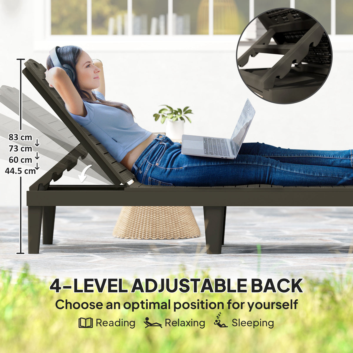 Outdoor Lounge Chair Set of 2 - Black-Outdoor Chaise Lounges-DECOROLALA
