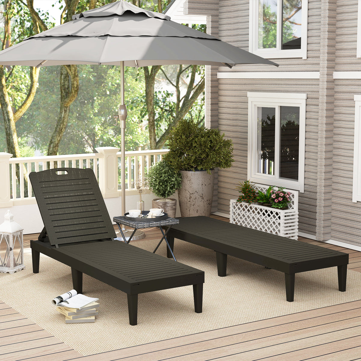 Outdoor Lounge Chair Set of 2 - Black-Outdoor Chaise Lounges-DECOROLALA