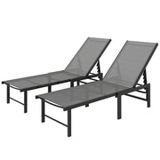 Outdoor Lounge Chair Set of 2, Grey Reclining Chaise Tanning Chairs with Mesh Seats-DECOROLALA