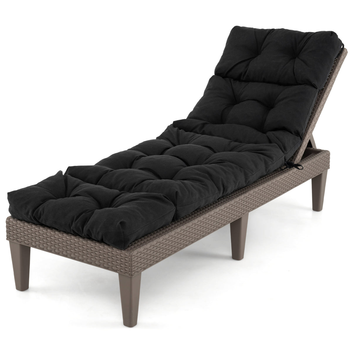 Outdoor Lounge Chaise Cushion with String Ties for Garden Poolside-Black-Outdoor Furniture Accessories-DECOROLALA