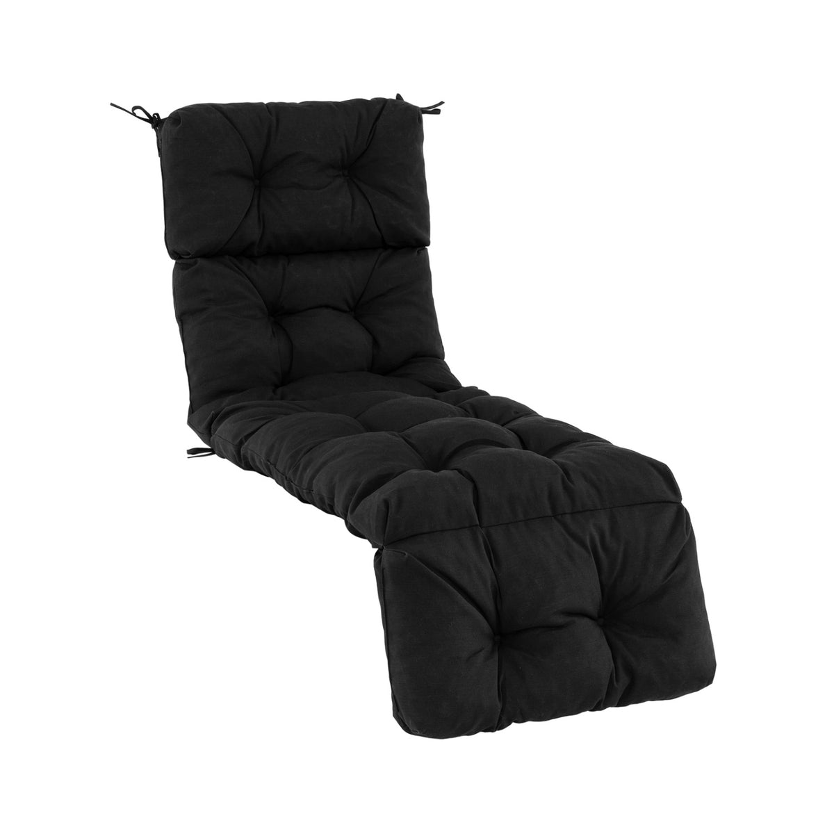Outdoor Lounge Chaise Cushion with String Ties for Garden Poolside-Black-Outdoor Furniture Accessories-DECOROLALA