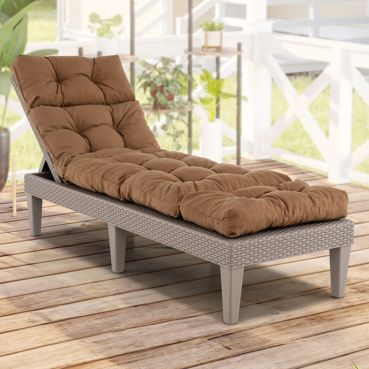 Outdoor Lounge Chaise Cushion with String Ties for Garden Poolside-Brown-Outdoor Furniture Accessories-DECOROLALA
