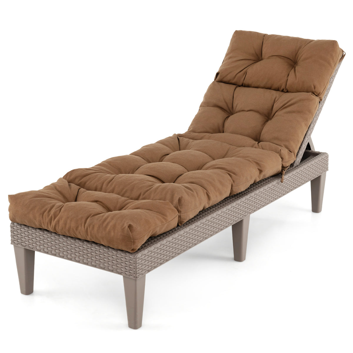 Outdoor Lounge Chaise Cushion with String Ties for Garden Poolside-Brown-Outdoor Furniture Accessories-DECOROLALA