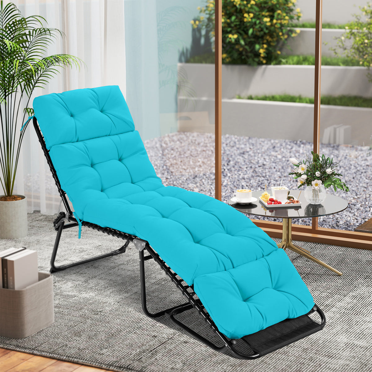Outdoor Lounge Chaise Cushion with String Ties for Garden Poolside-Green-Outdoor Furniture Accessories-DECOROLALA