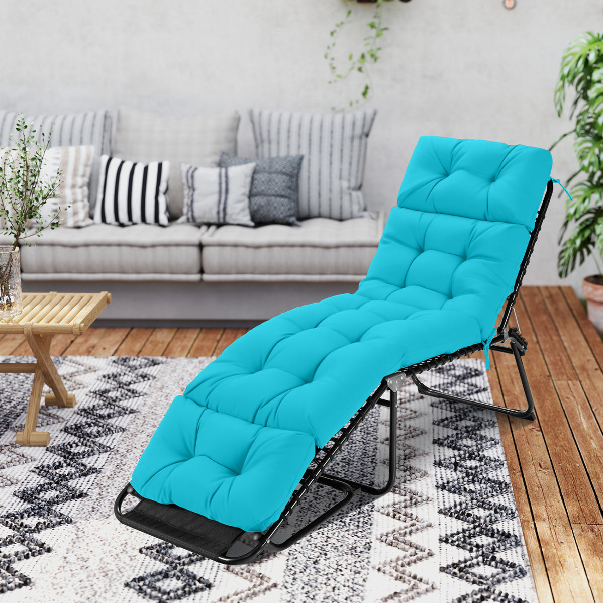 Outdoor Lounge Chaise Cushion with String Ties for Garden Poolside-Green-Outdoor Furniture Accessories-DECOROLALA