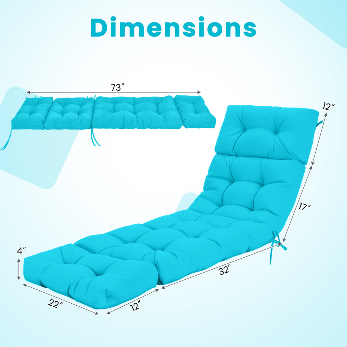 Outdoor Lounge Chaise Cushion with String Ties for Garden Poolside-Green-Outdoor Furniture Accessories-DECOROLALA