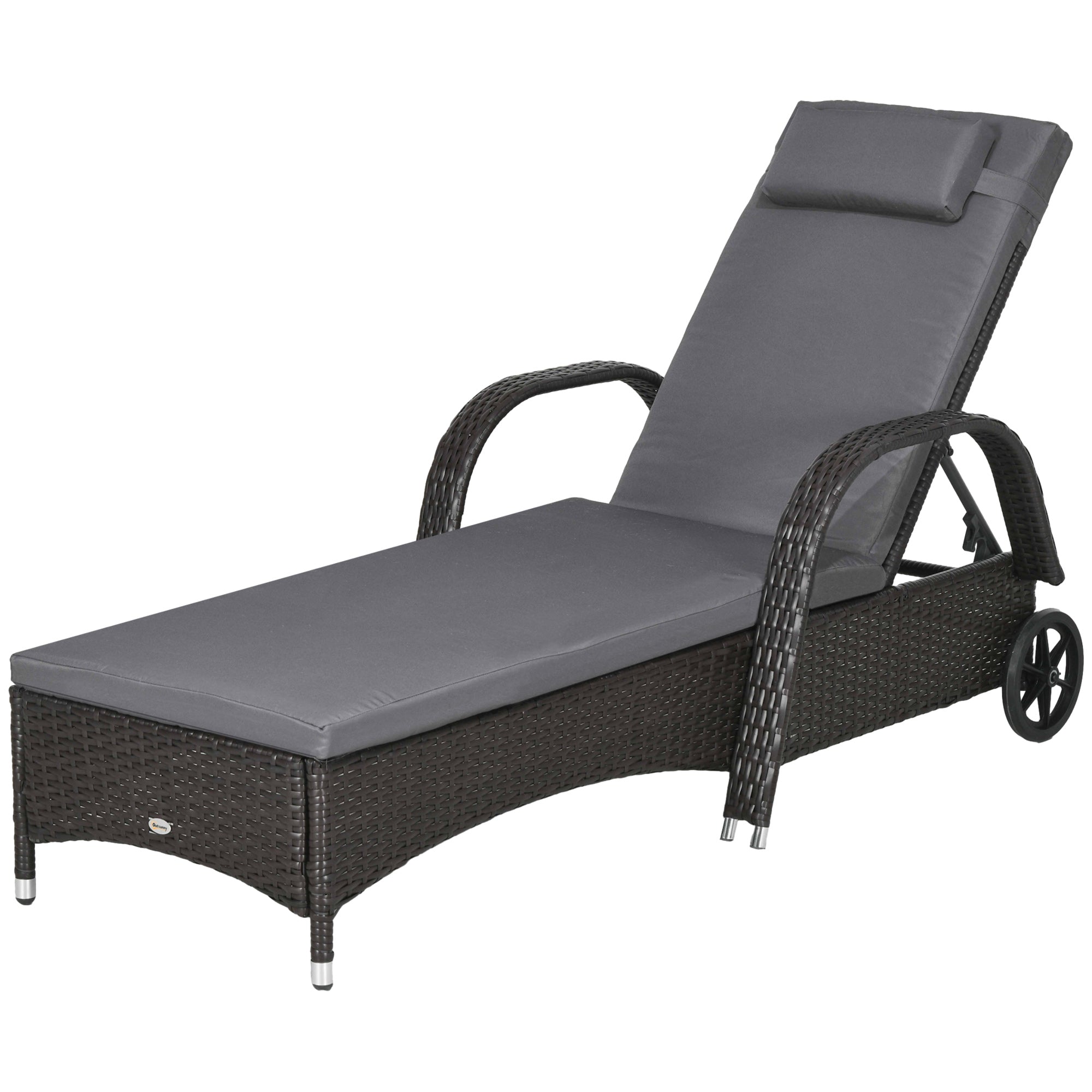 Outdoor Lounger, Adjustable, Deep Coffee, Med Grey, 5 Positions, Wheels-DECOROLALA