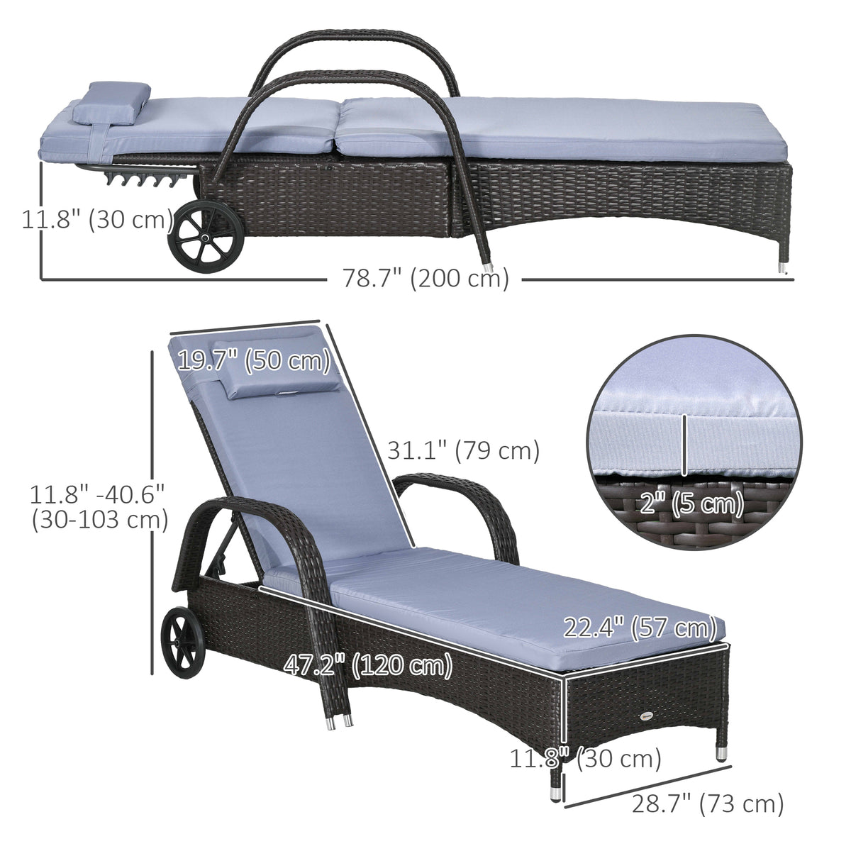 Outdoor Lounger Chair - Deep Coffee 5-Level Adjustable-Outdoor Chaise Lounges-DECOROLALA