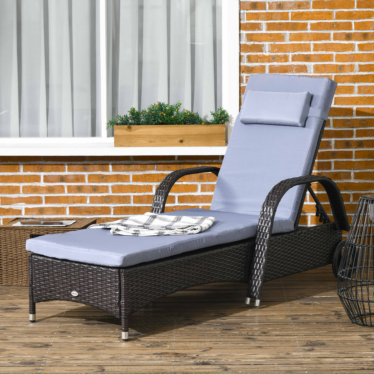 Outdoor Lounger Chair - Deep Coffee 5-Level Adjustable-Outdoor Chaise Lounges-DECOROLALA