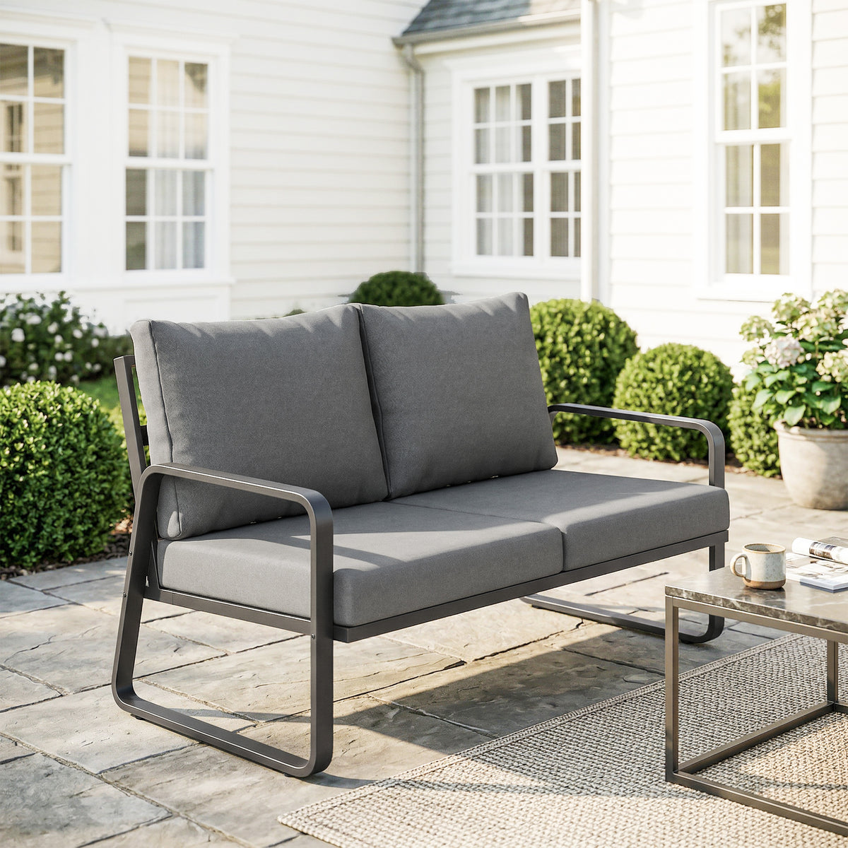 Outdoor Loveseat 2-Seater - Black & Light Grey-Outdoor Furniture-DECOROLALA