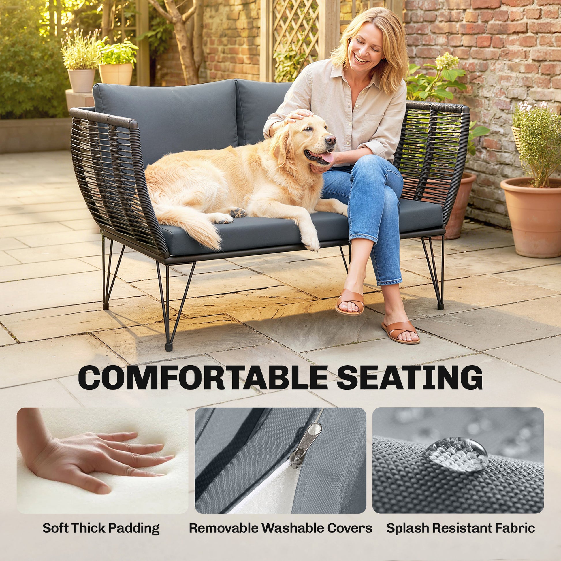 Outdoor Loveseat 2 Seater Patio Sofa Light Grey-DECOROLALA