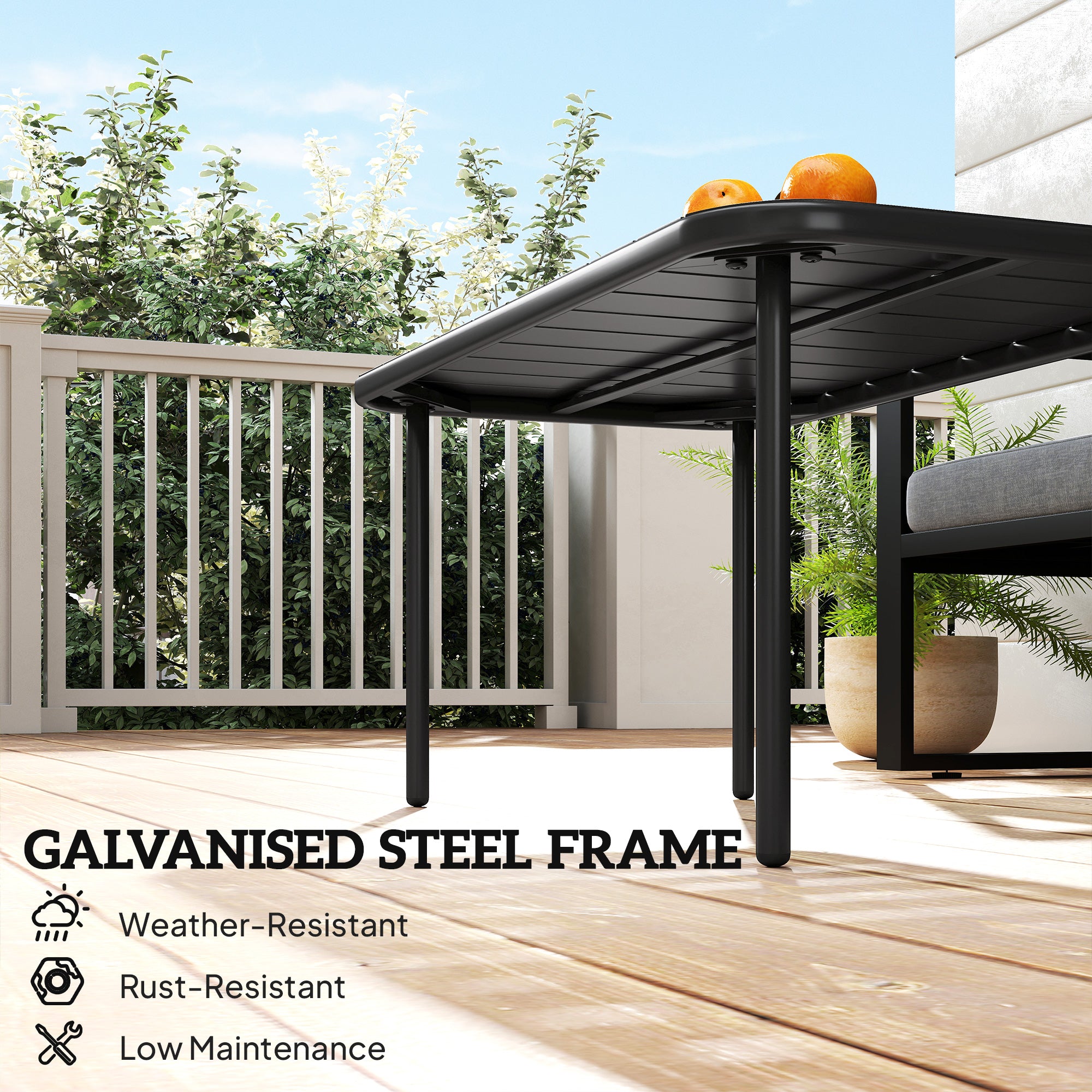 Outdoor Metal Coffee Table - Black 35" Slatted Steel-Patio & Garden > Patio Furniture > Patio Side Tables-DECOROLALA