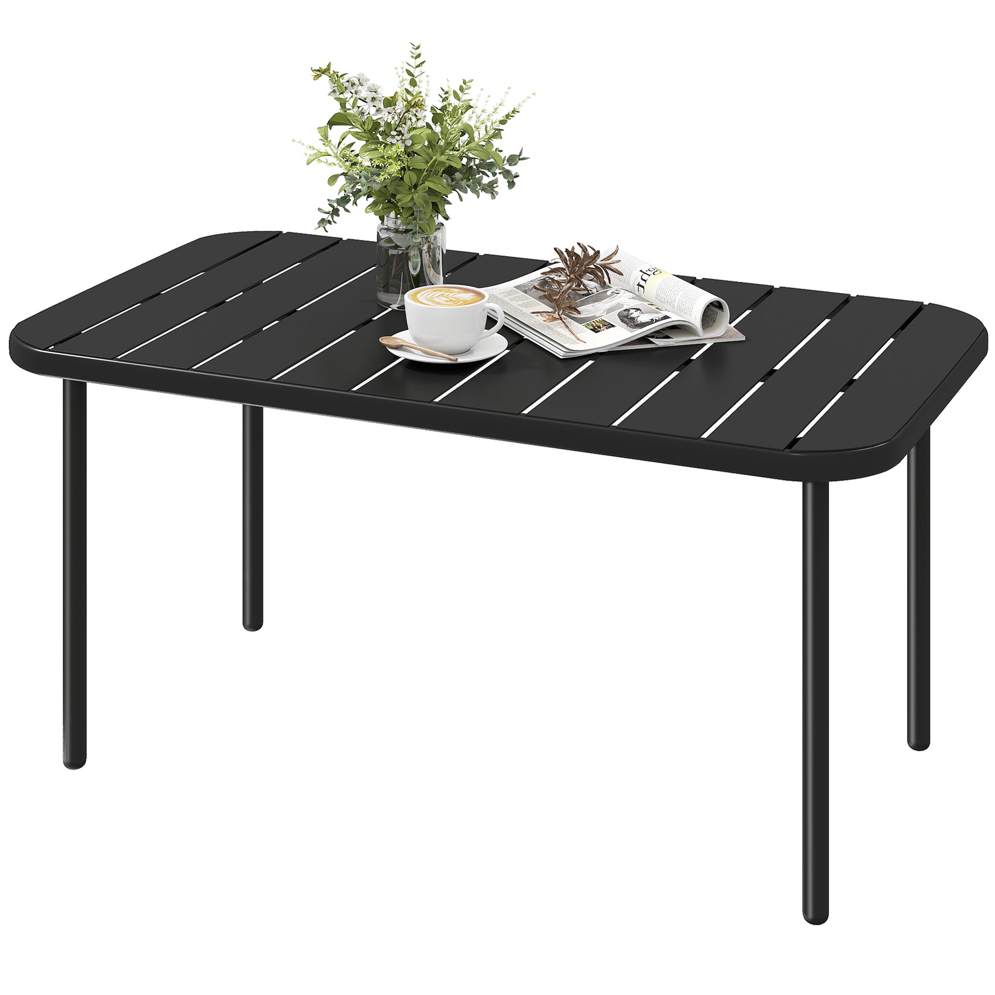 Outdoor Metal Coffee Table - Black 35" Slatted Steel-Patio & Garden > Patio Furniture > Patio Side Tables-DECOROLALA