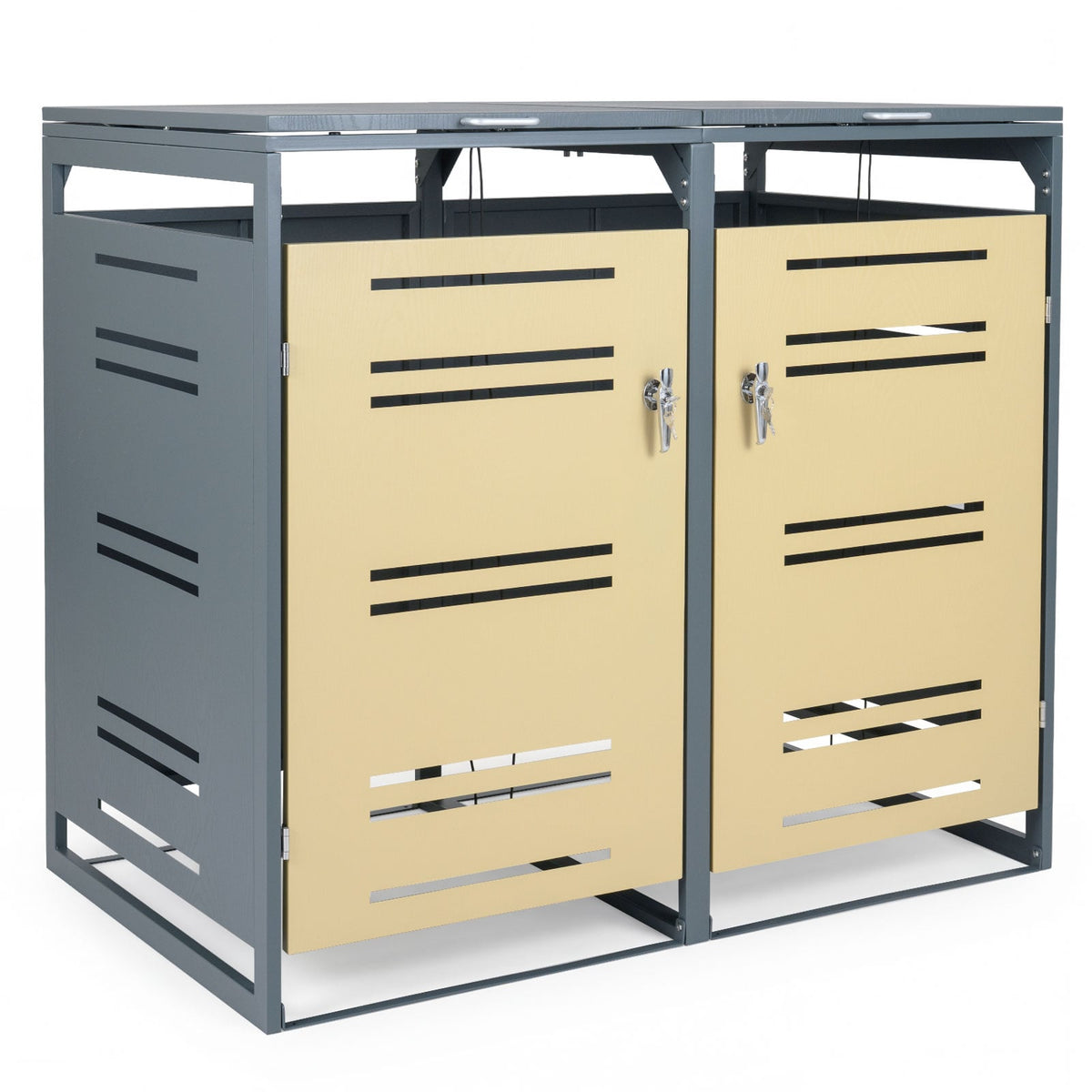 Outdoor Metal Garbage Bin Storage Shed for 2 Trash Cans-Yellow-Sheds & Outdoor Storage-DECOROLALA