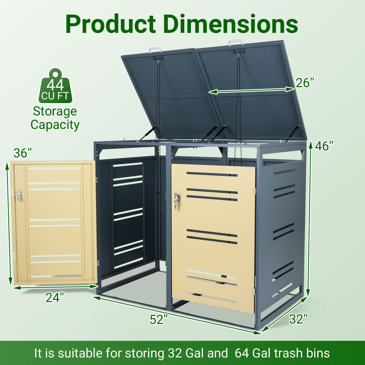 Outdoor Metal Garbage Bin Storage Shed for 2 Trash Cans-Yellow-Sheds & Outdoor Storage-DECOROLALA