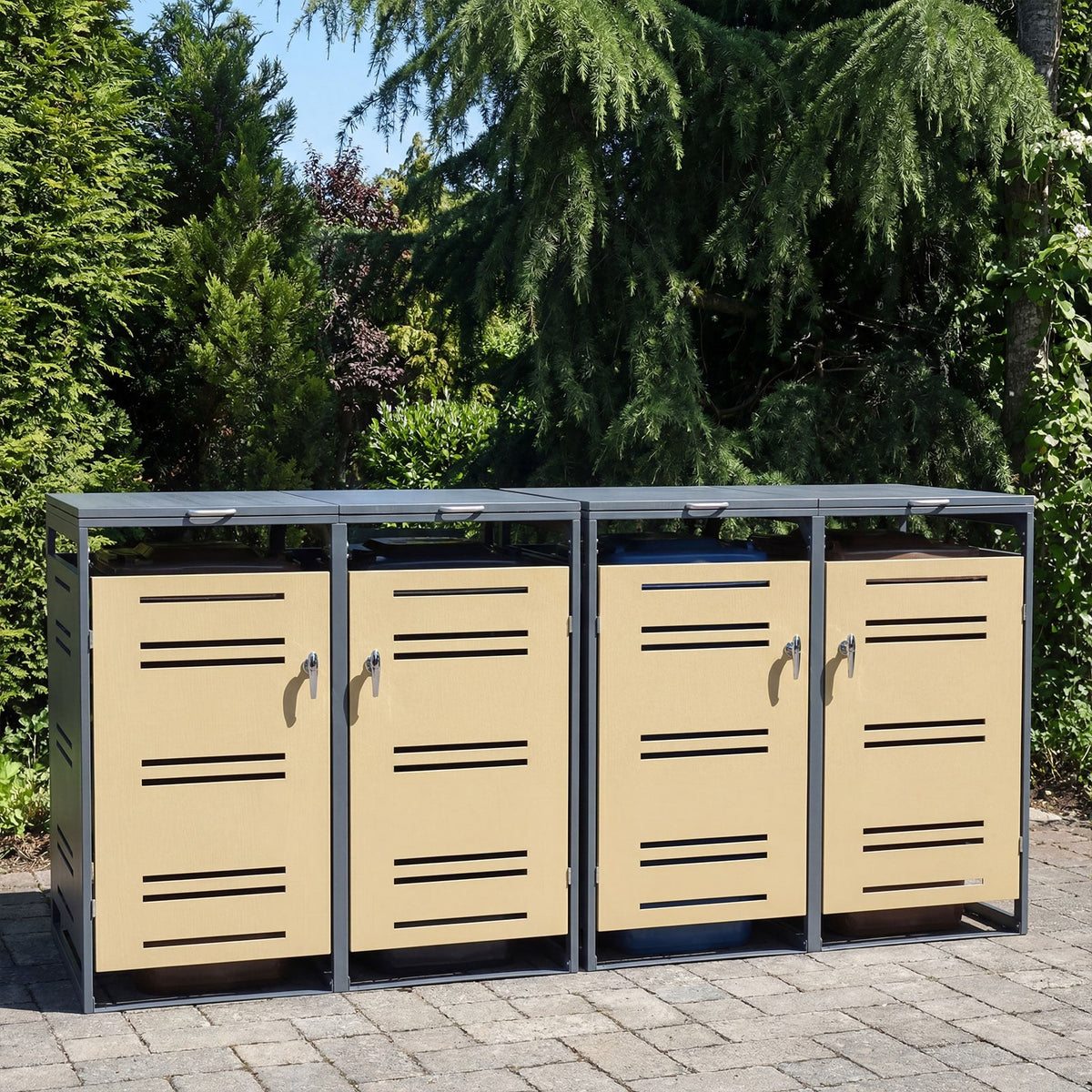 Outdoor Metal Garbage Bin Storage Shed for 2 Trash Cans-Yellow-Sheds & Outdoor Storage-DECOROLALA
