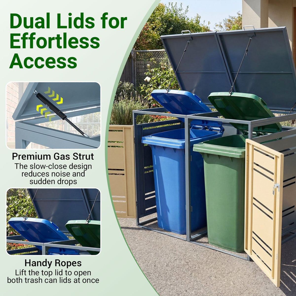 Outdoor Metal Garbage Bin Storage Shed for 2 Trash Cans-Yellow-Sheds & Outdoor Storage-DECOROLALA