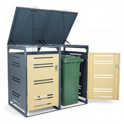 Outdoor Metal Garbage Bin Storage Shed for 2 Trash Cans-Yellow-Sheds & Outdoor Storage-DECOROLALA