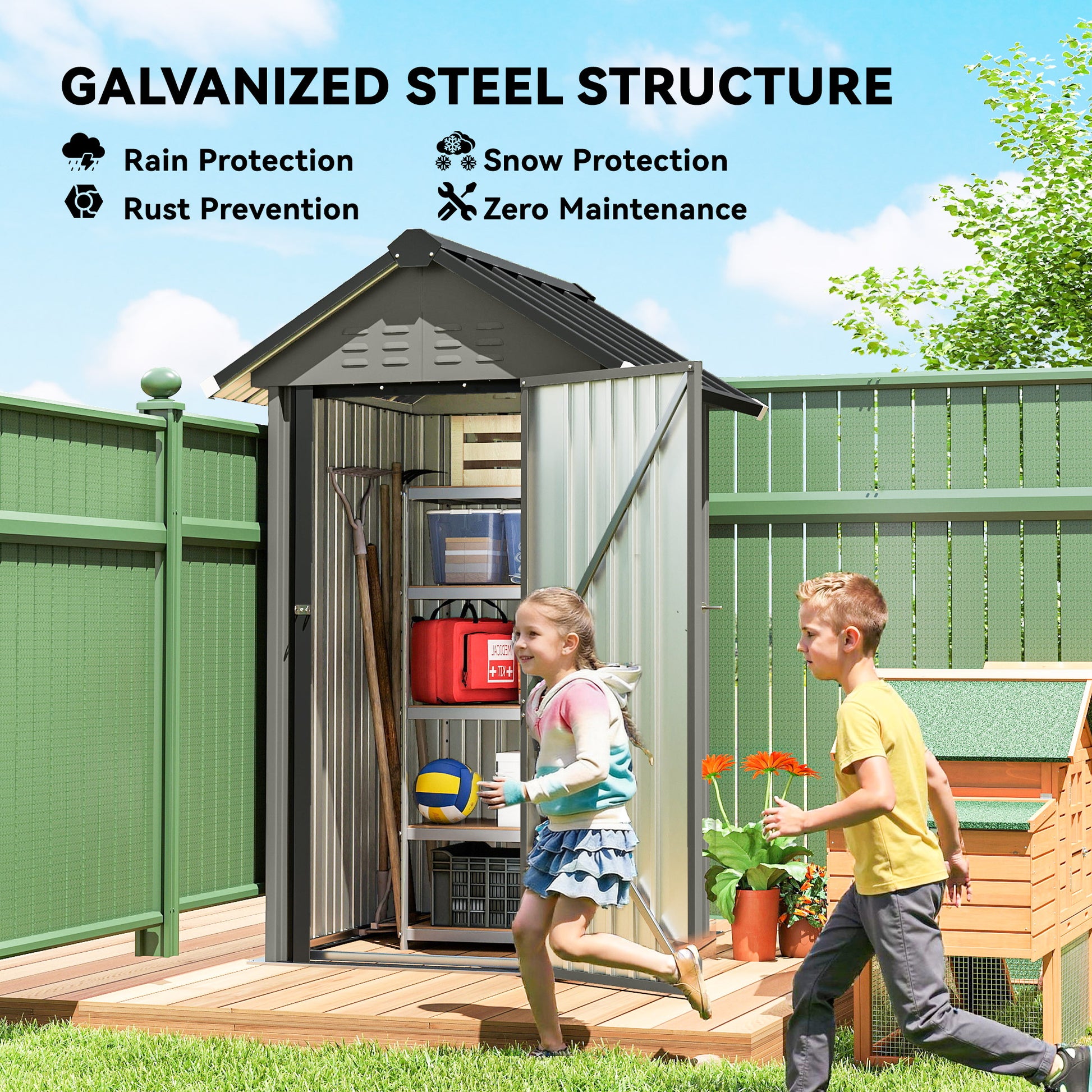 Outdoor Metal Garden Storage Shed - Grey 48" x 48"-Patio & Garden > Lawn & Garden > Sheds-DECOROLALA