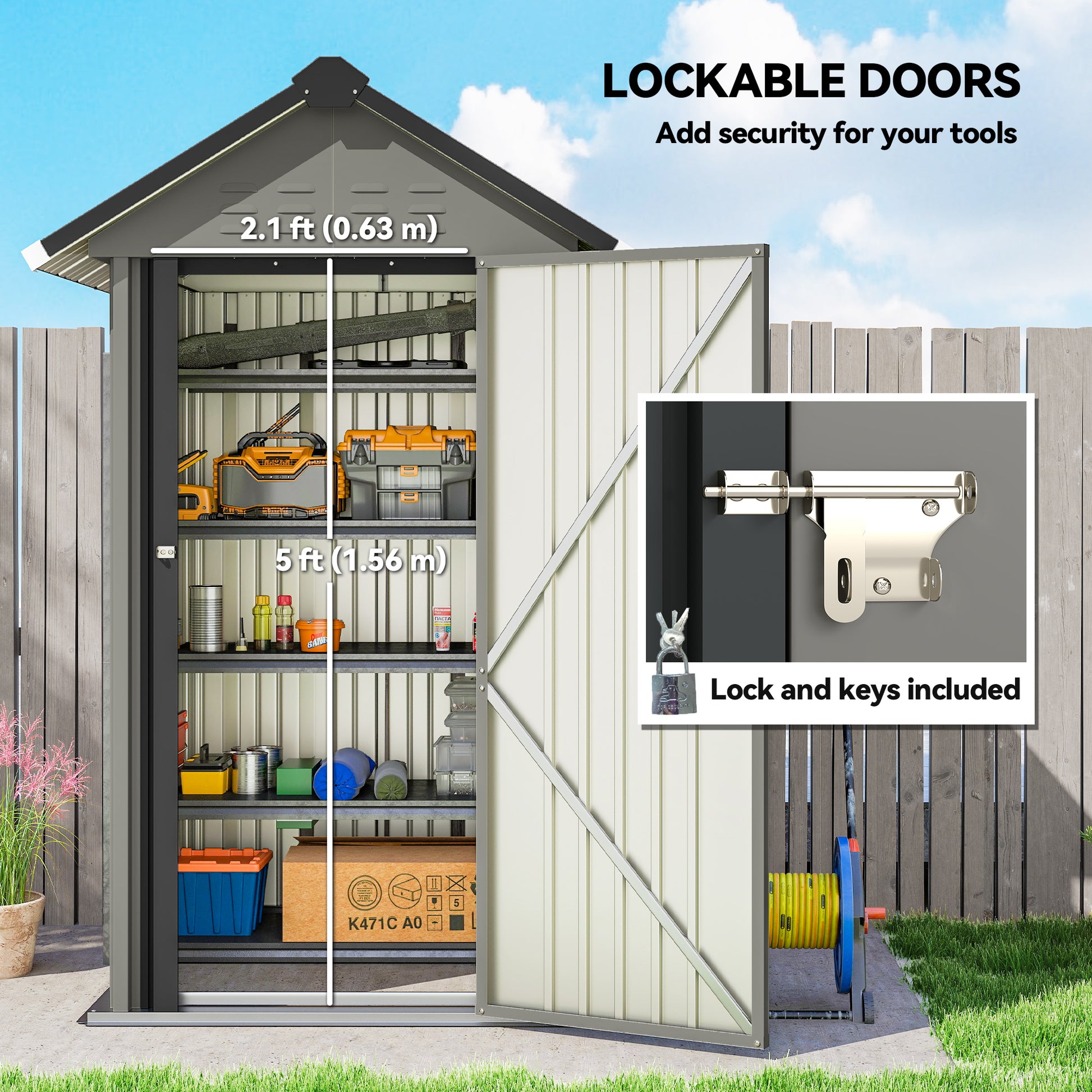 Outdoor Metal Garden Storage Shed - Grey 48" x 48"-Patio & Garden > Lawn & Garden > Sheds-DECOROLALA
