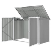 Outdoor Metal Storage Shed Garden Garbage Can Organizer with Double Door and Vents for 2 Trash Cans, Light Grey-Storage Sheds-DECOROLALA