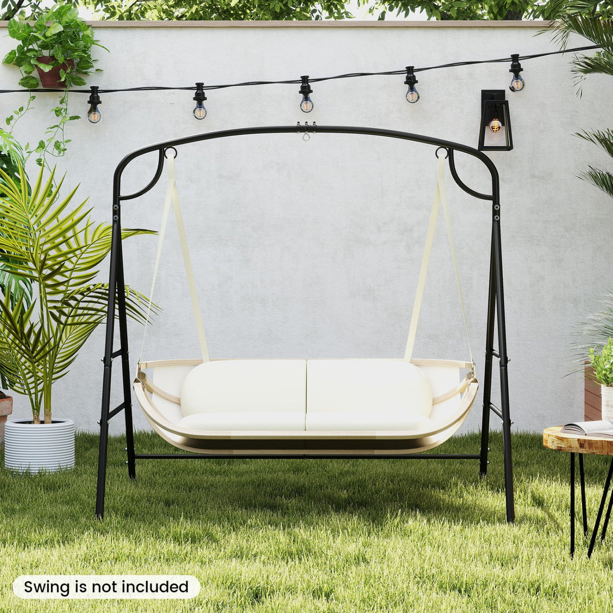 Outdoor Metal Swing Stand with 4 Support Bars and 2 Hanging Ways-Black-Porch Swings-DECOROLALA