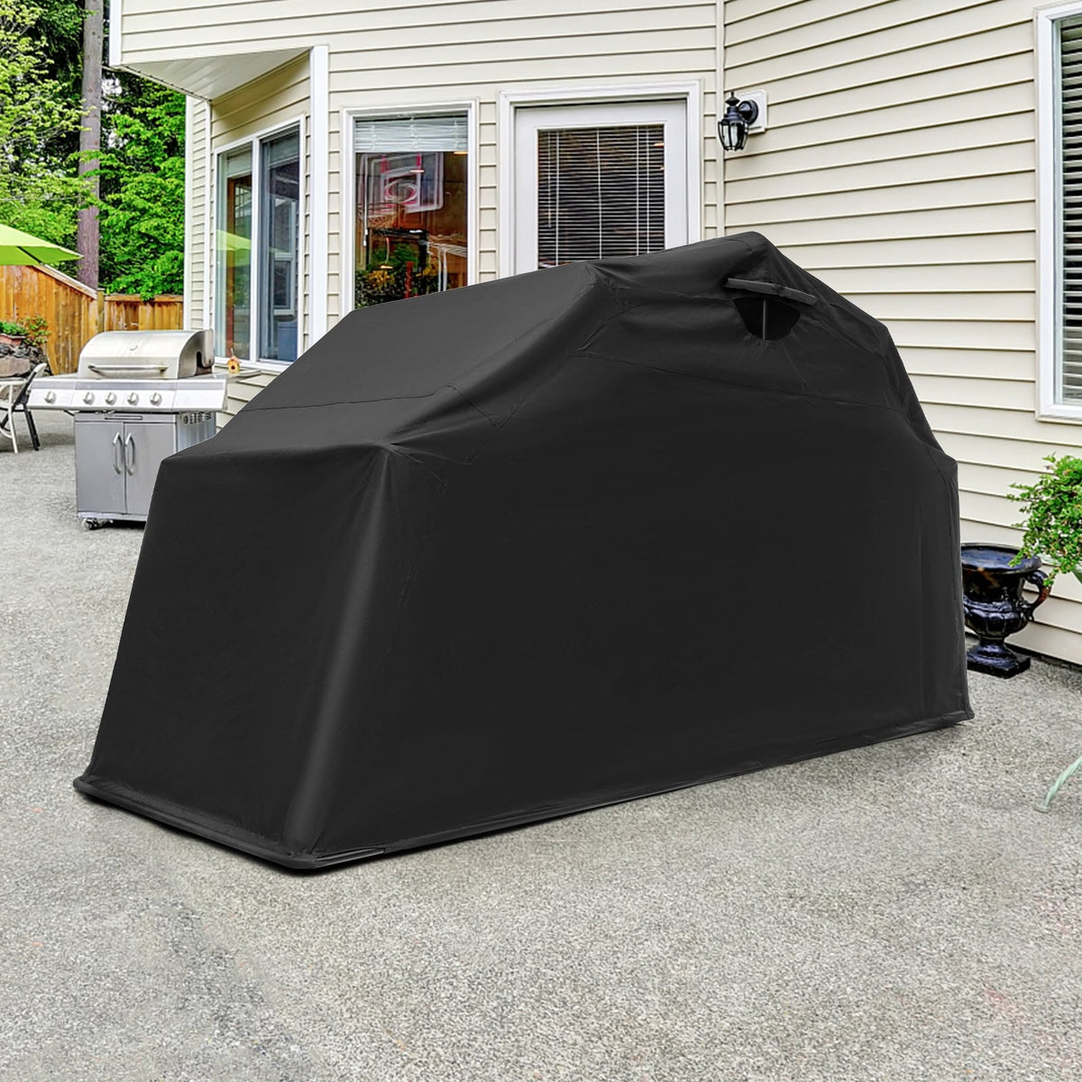 Outdoor Motorcycle Shelter Waterproof Motorbike Storage Tent with Cover-Black-Carports-DECOROLALA