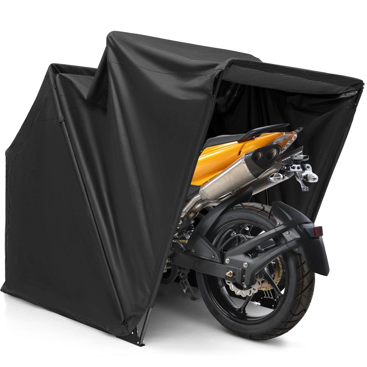 Outdoor Motorcycle Shelter Waterproof Motorbike Storage Tent with Cover-Black-Carports-DECOROLALA