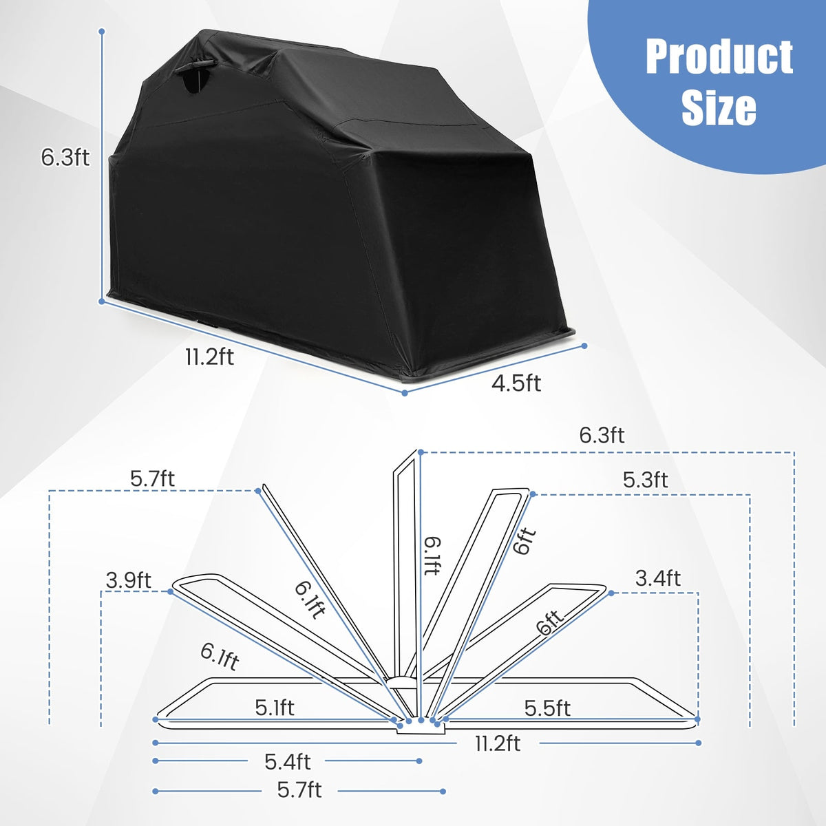 Outdoor Motorcycle Shelter Waterproof Motorbike Storage Tent with Cover-Black-Carports-DECOROLALA