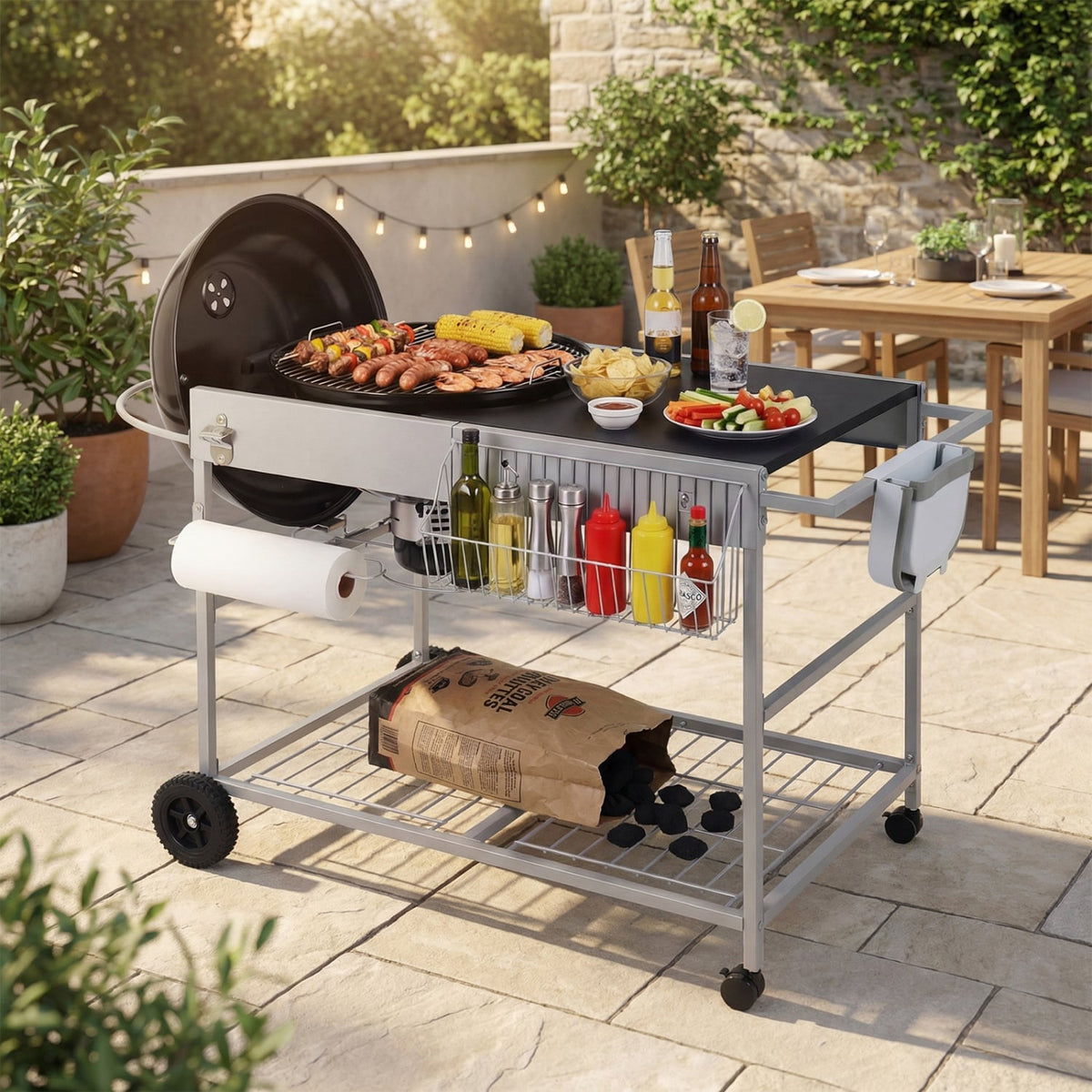 Outdoor Movable Grill Table for 18/22 Inch Weber Original Kettle for Camping-Black-Outdoor Grills-DECOROLALA