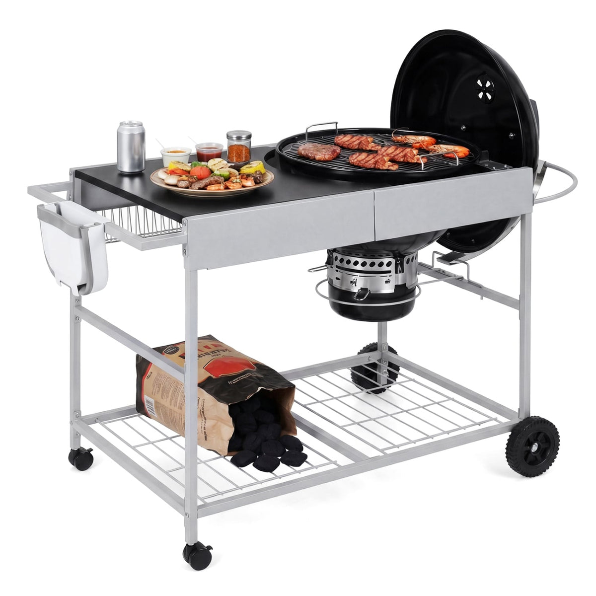 Outdoor Movable Grill Table for 18/22 Inch Weber Original Kettle for Camping-Black-Outdoor Grills-DECOROLALA
