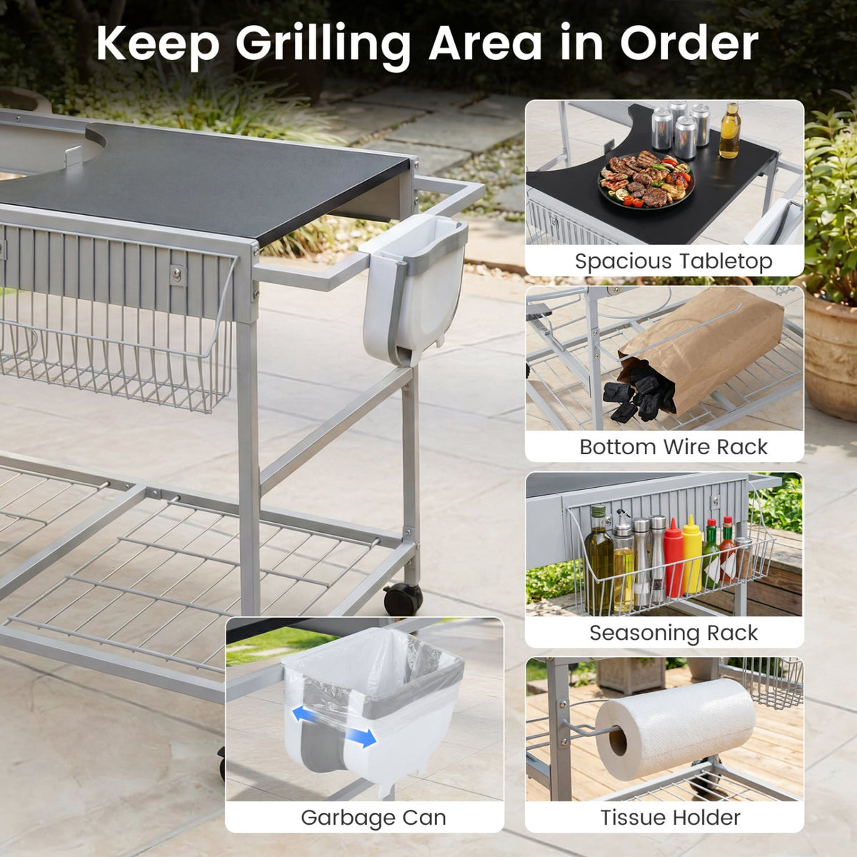Outdoor Movable Grill Table for 18/22 Inch Weber Original Kettle for Camping-Black-Outdoor Grills-DECOROLALA